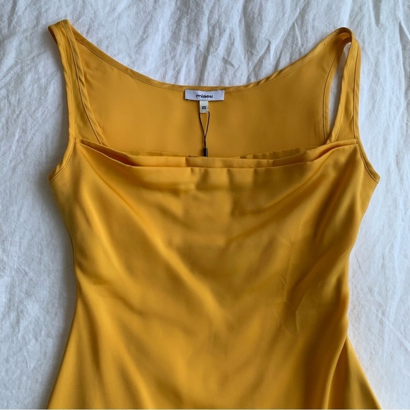 NWT Miaou Ginger Silky Draped Ruched Cowl Sleeveless Mini Dress Mustard Yellow - Picture 8 of 12